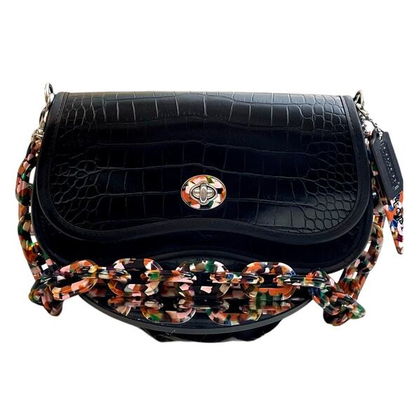 Coach Coachtopia Wavy Black Croc-Embossed Leather Shoulder/Crossbody NWT - Picture 1 of 12